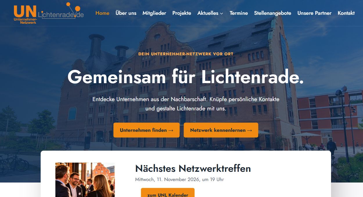 Screenshot der Startseite von Unternehmer-Netzwerk Lichtenrade